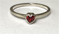 Sterling Garnet Heart Shaped Ring 1 Gram Size 8