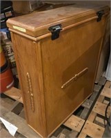 Antique side chair wood storage cabinet on wheels