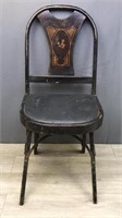 Antique Wood Folding Chair, Cushioned Seat