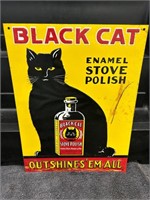 Black CAT Stove Polish Embossed Metal Sign