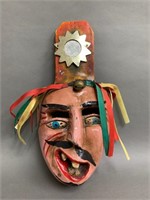 Distorted Face Decorated Wooden Festival Mask 13"