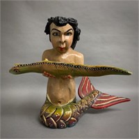 Unusual Hand Made Wood/Clay Carving 12"