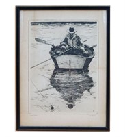 J. H. Palenski Copper Etched Print "Just Fishing"