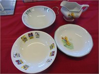 Childs Milk Pitcher and Cereal Bowl and Wheat Bowl