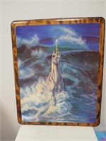 LARGE LACQUERED UNICORN PICTURE ON WOOD