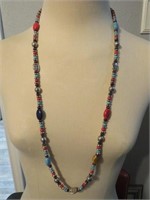 CORAL & TURQUOISE LOOK LONG BEADED NECKLACE