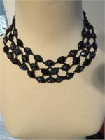 NICE BLACK BLUE RED LAYERED CHOKER NECKLACE