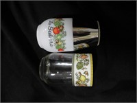 2 SPICE OF LIFE PATTERN GEMCO SHAKERS 1 MILKGLASS