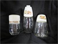 3 SPICE OF LIFE PATTERN GLASS SHAKERS