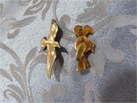 VINTAGE GOLD PARROT & SILVER SEAGULL BROOCH PINS