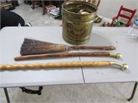 2 canes,broom & brass can