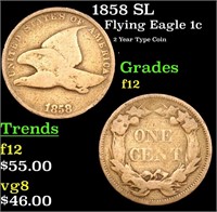 1858 SL Flying Eagle Cent 1c Grades f, fine