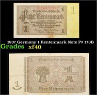 1937 Germany 1 Rentenmark Note P# 173B Grades xf