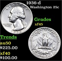 1936-d Washington Quarter 25c Grades xf+