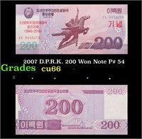 2007 D.P.R.K. 200 Won Note P# 54 Grades Gem+ CU