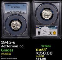PCGS 1945-s Jefferson Nickel 5c Graded ms66 By PCG
