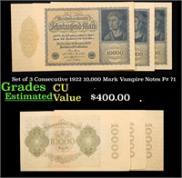 Set of 3 Consecutive 1922 10,000 Mark Vampire Note