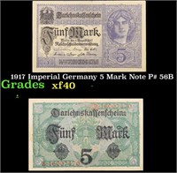 1917 Imperial Germany 5 Mark Note P# 56B Grades xf