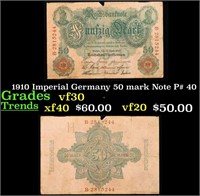1910 Imperial Germany 50 mark Note P# 40 Grades vf