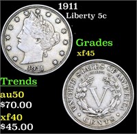 1911 Liberty Nickel 5c Grades xf+