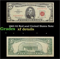 1963 $2 Red seal United States Note Grades xf deta