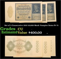 Set of 3 Consecutive 1922 10,000 Mark Vampire Note