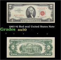 1963 $2 Red seal United States Note Grades AU, Alm