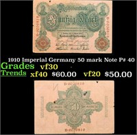 1910 Imperial Germany 50 mark Note P# 40 Grades vf