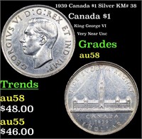 1939 Canada $1 Silver KM# 38 Grades Choice AU/BU S