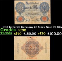 1910 Imperial Germany 20 Mark Note P# 40A Grades v