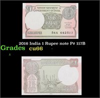 2016 India 1 Rupee note P# 117B Grades Gem+ CU