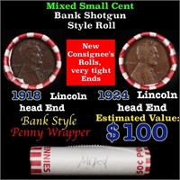 Mixed small cents 1c orig shotgun roll, 1918-p Lin