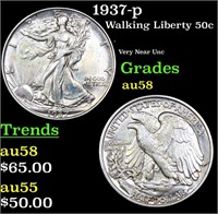 1937-p Walking Liberty Half Dollar 50c Grades Choi