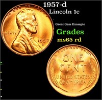1957-d Lincoln Cent 1c Grades GEM Unc RD