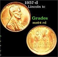 1957-d Lincoln Cent 1c Grades Choice Unc RD
