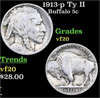 1913-p Ty II Buffalo Nickel 5c Grades vf, very fin