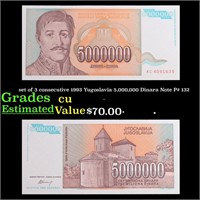 set of 3 consecutive 1993 Yugoslavia 5,000,000 Din