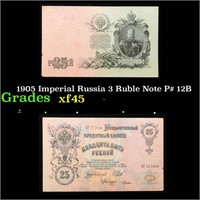1905 Imperial Russia 3 Ruble Note P# 12B Grades xf
