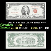 1963 $2 Red seal United States Note Grades Gem+ CU