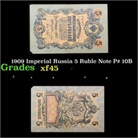 1909 Imperial Russia 5 Ruble Note P# 10B Grades xf