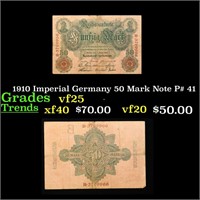 1910 Imperial Germany 50 Mark Note P# 41 Grades vf