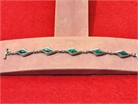 Vintage Bracelet .925 w/ Inlaid Turquoise 7" long