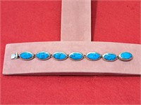 .925 Silver Color Bracelet w/ Turquoise Stones