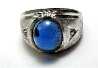 Sterling Men's Blue Star Sapphire Ring 11 Grams