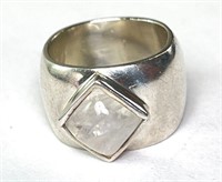 Sterling Thick Band Diamond Cut Moonstone Ring 12G