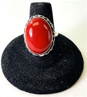 Sterling Large Coral Ring 5 Grams Size 8
