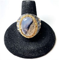 Men's Solid Sterling Large Agate Ring (Gorgeous)