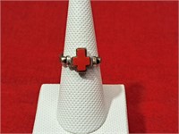 Vintage .925 Ring w/ 2 Sided Cross size 8