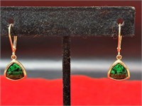 14k Gold Earrings w/ Jade like Stones