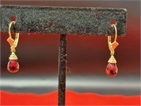 14k Gold Earrings with Garnet like Stone